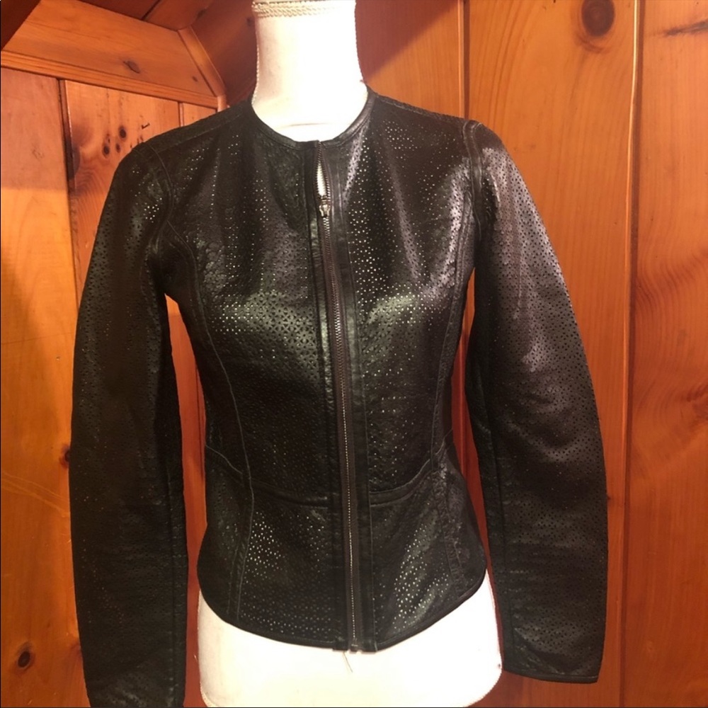 H by Halston perforated leather jacket